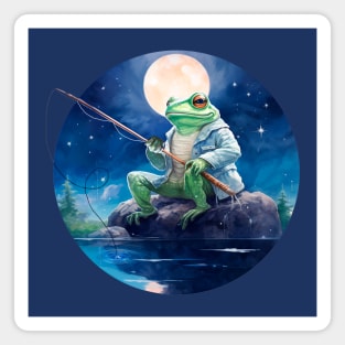 Frog Fishing in the Moonlight Magnet